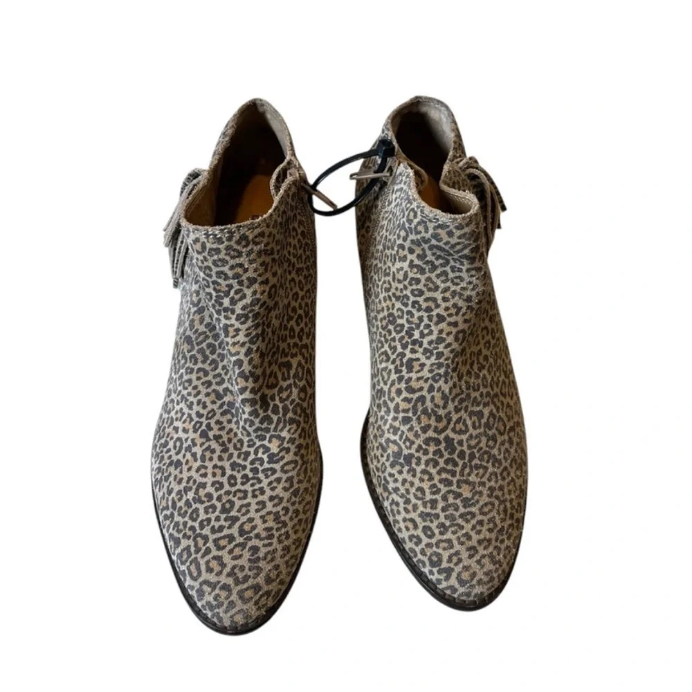 Lucky Brand Felisie Animal Print Cheetah Fringe Suede Bootie 7.5 / 38 Boho